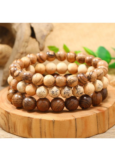 Modlily Light Coffee Beaded Wood Bracelets Set - One Size