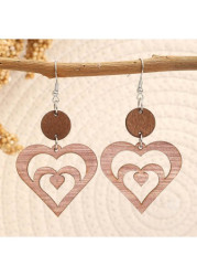 Modlily Light Coffee Heart Wood Detail Earrings - One Size