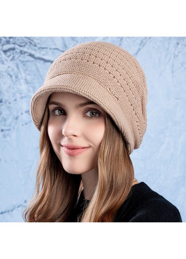 Modlily Light Coffee Knitted Acrylic Detail Hat - One Size