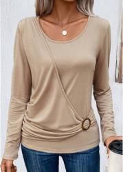 Modlily Light Coffee Layered Long Sleeve T Shirt - XL