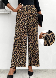 Modlily Light Coffee Leopard Elastic Waist High Waisted Pants - S