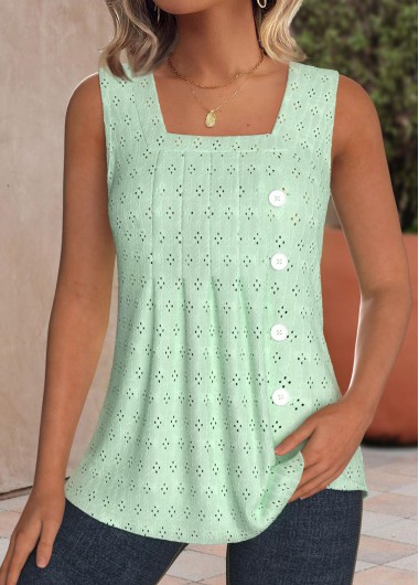 Modlily Light Green Jacquard Sleeveless Square Neck Tank Top - S