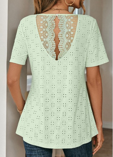 Modlily Light Green Lace Short Sleeve T Shirt - S