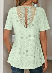 Modlily Light Green Lace Short Sleeve T Shirt - S