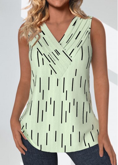 Modlily Light Green Surplice Geometric Print Sleeveless Tank Top - S