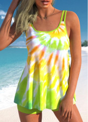 Modlily Light Green Tie Dye Print Swimdress and Shorts - M