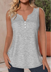 Modlily Light Grey Marl Button Sleeveless Split Neck Tank Top - M