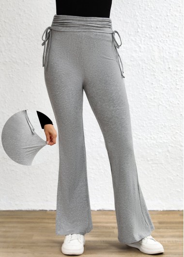 Modlily Light Grey Marl Drawstring Flare Leg Elastic Waist Pants - S