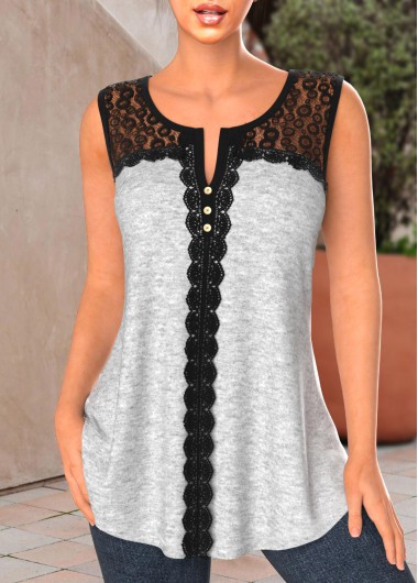 Modlily Light Grey Marl Lace Sleeveless Tank Top - S