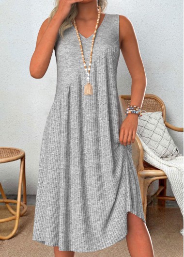 Modlily Light Grey Marl Patchwork A Line Sleeveless Dress - S