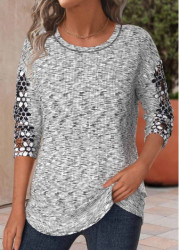 Modlily Light Grey Marl Patchwork Long Sleeve T Shirt - S