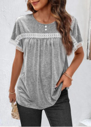 Modlily Light Grey Marl Ruched Short Sleeve T Shirt - S