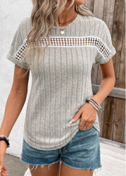 Modlily Light Grey Patchwork Short Sleeve Round Neck T Shirt - S