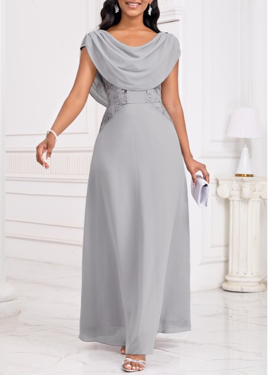 Modlily Light Grey Patchwork Sleeveless Draped Neck Maxi Dress - M