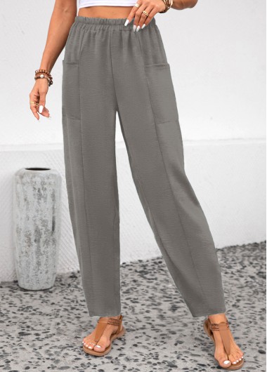 Modlily Light Grey Pocket Elastic Waist High Waisted Pants - S