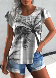 Modlily Light Grey Tuck Stitch Plants Print T Shirt - S