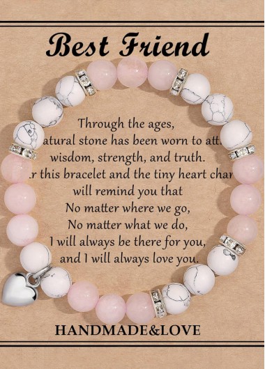 Modlily Light Pink Beaded Heart Stone Bracelet - One Size