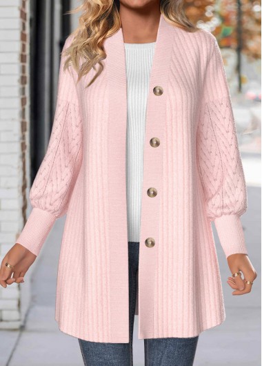 Modlily Light Pink Button Lace Long Sleeve Coat - S