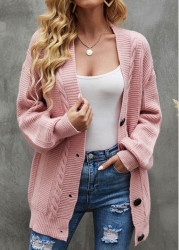 Modlily Light Pink Button Long Sleeve Cardigan - S