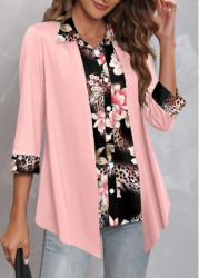 Modlily Light Pink Fake 2in1 Floral Print Blouse - M