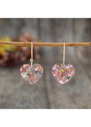 Modlily Light Pink Geometric Heart Polyresin Earrings - One Size