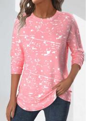 Modlily Light Pink Geometric Print Long Sleeve T Shirt - S