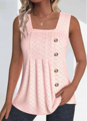 Modlily Light Pink Jacquard Sleeveless Square Neck Tank Top - S