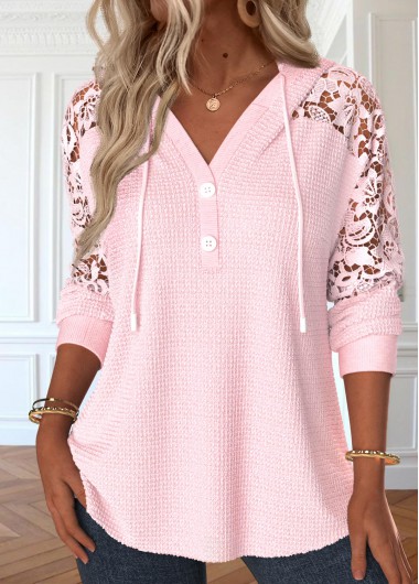 Modlily Light Pink Lace Long Sleeve Hoodie - S