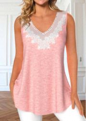 Modlily Light Pink Lace V Neck Tank Top - L