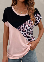 Modlily Light Pink Leopard Short Sleeve T Shirt - S