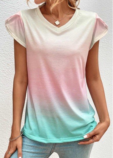 Modlily Light Pink Ombre Short Sleeve T Shirt - S