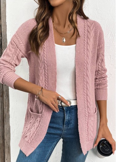 Modlily Light Pink Patchwork Long Sleeve Cardigan - XL