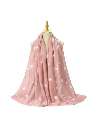 Modlily Light Pink Polka Dot Cotton Hemp Scarf - One Size