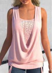 Modlily Light Pink Sequin Draped Neck Tank Top - S