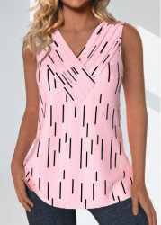 Modlily Light Pink Surplice Geometric Print Sleeveless Tank Top - S