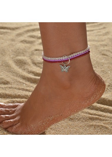 Modlily Light Purple Butterfly Polyresin Anklet Set - One Size