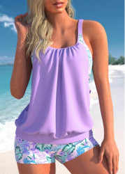 Modlily Light Purple Cutout Fold Tankini Set - M