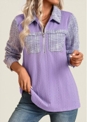 Modlily Light Purple Jacquard Long Sleeve Shirt - S