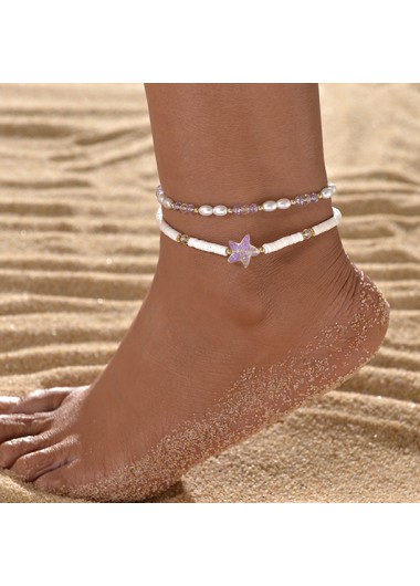 Modlily Light Purple Star Polyresin Pearl Anklets Set - One Size