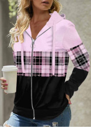 Modlily Light Purple Tartan Print Long Sleeve Hoodie - S