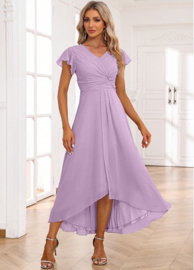 Modlily Light Purple Twist High Low Short Sleeve Dress - M