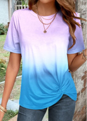 Modlily Light Purple Twist Ombre Short Sleeve T Shirt - S