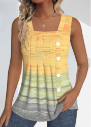 Modlily Light Yellow Button Ombre Sleeveless Square Neck Tank Top - S