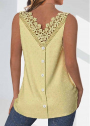 Modlily Light Yellow Button Sleeveless Round Neck Tank Top - S