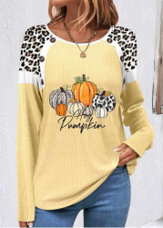 Modlily Light Yellow Patchwork Halloween Print Long Sleeve Sweatshirt - S