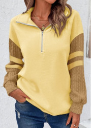 Modlily Light Yellow Zipper Long Sleeve Sweatshirt - S