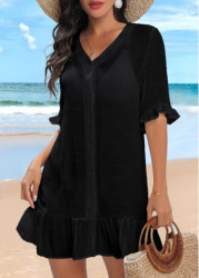 Modlily Lightweight Black Button Up Cover Up - S