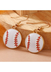 Modlily Metal Detail Baseball White Round Earrings - One Size