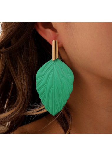 Modlily Metal Detail Mint Green Leaf Earrings - One Size