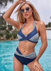 Modlily Mid Waist Polka Dot Tie Back Bikini Set - 3XL